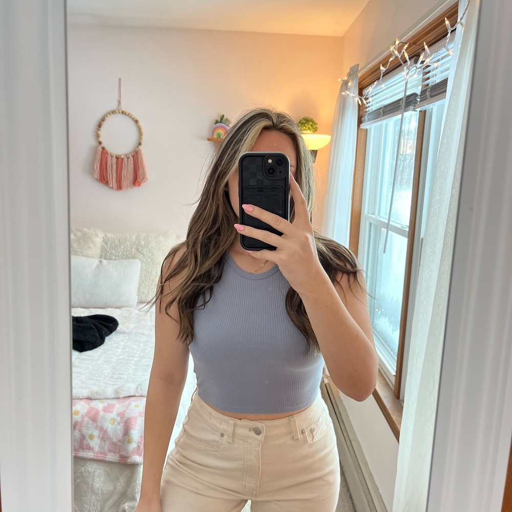 Women's Ribbed Blue Gray Crop Top